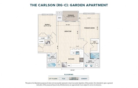 Floor plan for 2 beds, 2 baths, 1068 sqft